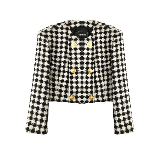 1990S Versace Houndstooth Wool Double Breasted Blazer - STYLE-CHNGR