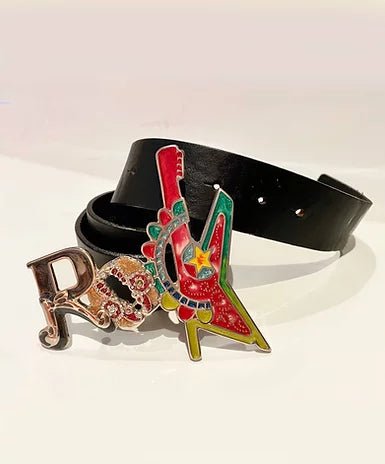 1990s GIANNI VERSACE NOVELTY METAL BUCKLE LEATHER BELT - STYLE-CHNGR