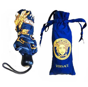 1990s Gianni Versace Navy Blue Gold Medusa Compact Umbrella style