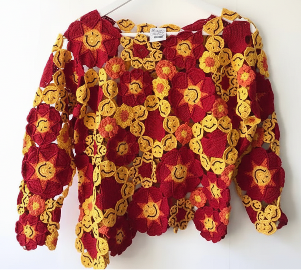1990s Moschino Crochet Acid Face Pullover Sweater - STYLE-CHNGR