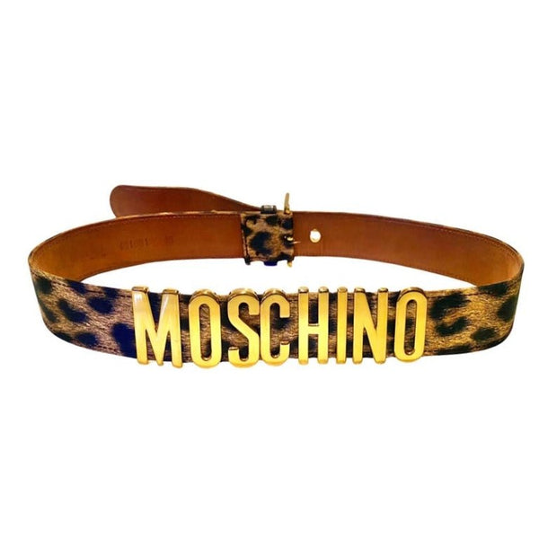 1990s Moschino by Redwall Gold Lettering Animal Print Belt - STYLE-CHNGR