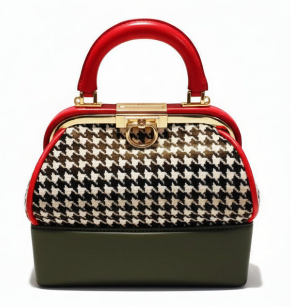 1994 Christian Dior Top Handle Houndstooth Box Clutch Bag - STYLE-CHNGR