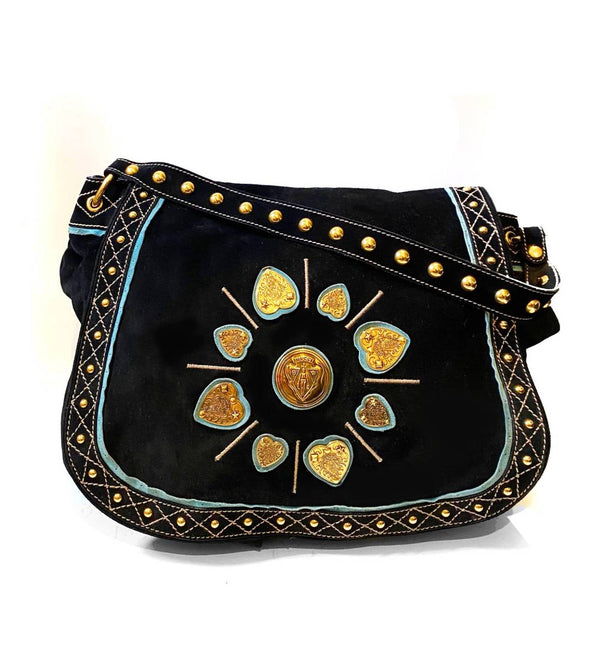 2000S Gucci Blue Suede Stud Large Shoulder Hobo Bag - STYLE-CHNGR