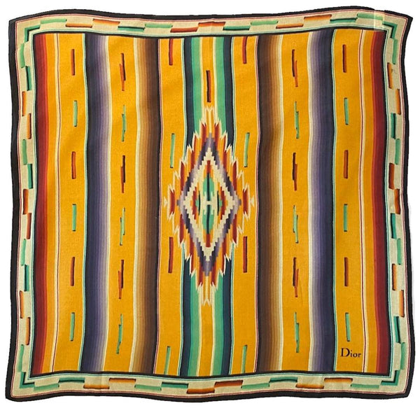 2000s CHRISTIAN DIOR GEOMETRIC TRIBAL AZTEC PRINT CREPE SILK SCARF - STYLE-CHNGR