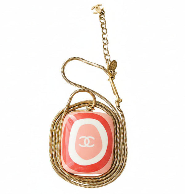 2000s Chanel Pink Resin Pendant Snake Chain Necklace - STYLE-CHNGR