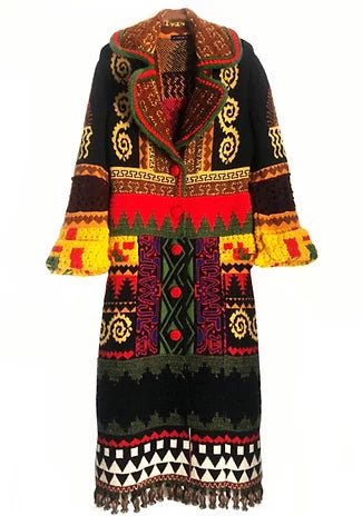 2000s ETRO JACQUARD WOOL MULTI COLOUR LONG COAT - STYLE-CHNGR