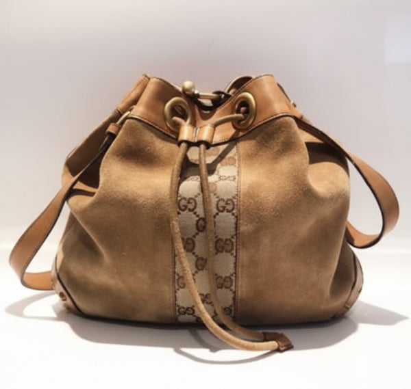 2000s GUCCI SUEDE LEATHER BUCKET BAG - STYLE-CHNGR