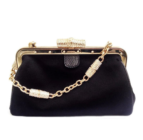 2000s Gucci Satin Crystal bamboo evening clutch bag - STYLE-CHNGR