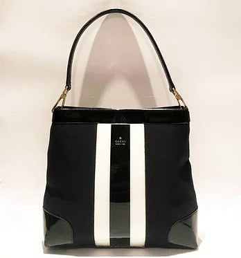 2000s Gucci Tom Ford Patent Leather Stripe Tote Bag - STYLE-CHNGR