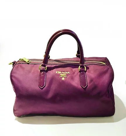 2000s Prada Purple Tessuto Nylon Double Top Handle Tote Bag - STYLE-CHNGR