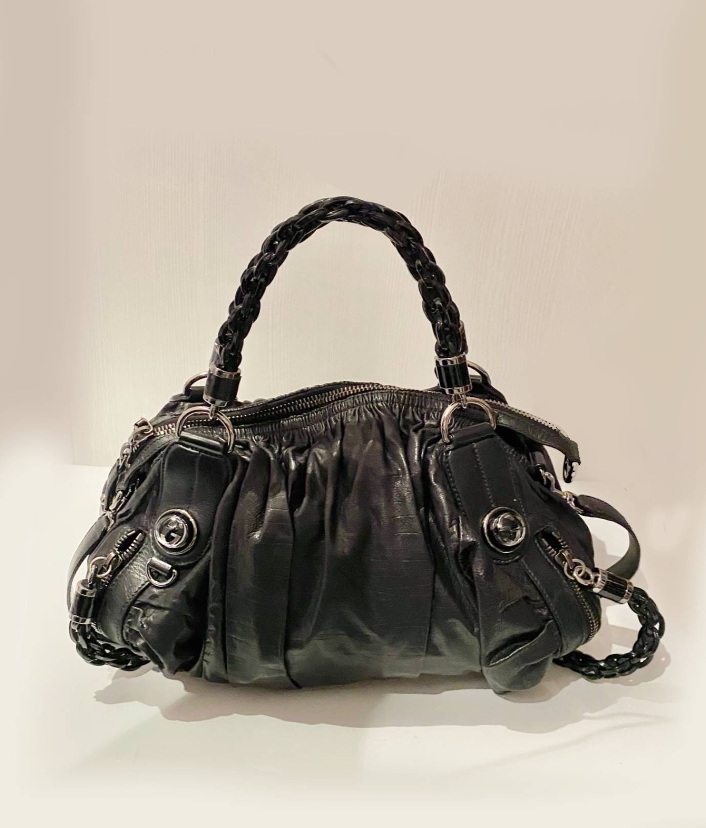 2000s Tom Ford for Gucci Black GG Black Leather Abbey Medium