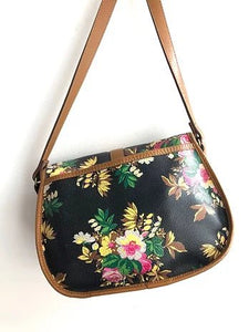 1980s KENZO FLORAL CROSS LEATHER SHOULDER BAG - STYLE-CHNGR