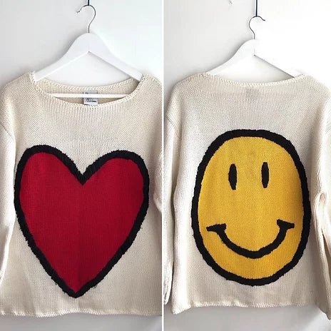 1990s MOSCHINO ACID FACE HEART KNITTED SWEATER - STYLE-CHNGR