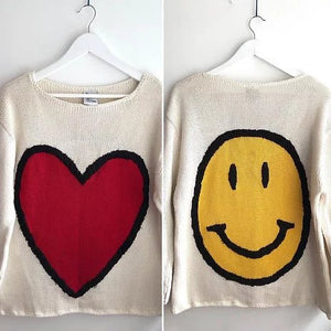 1990s MOSCHINO ACID FACE HEART KNITTED SWEATER - STYLE-CHNGR