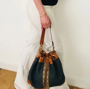 1990s GUCCI DENIM LEATHER BUCKET BAG - STYLE-CHNGR