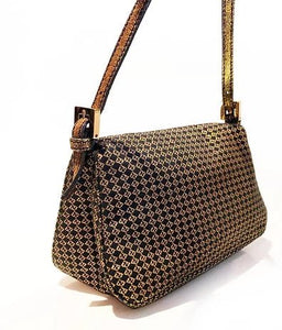 2000s FENDI ZUCCHINO GOLD Black FF MAMA MINI BAGUETTE Bag - STYLE-CHNGR