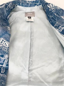 1990s VERSACE COUTURE BLUE DENIM LOGO CROPPED BOLERO JACKET - STYLE-CHNGR