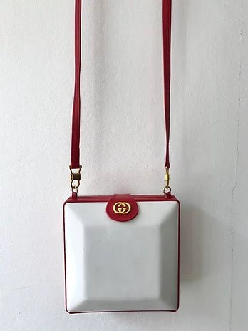 1980s GUCCI LEATHER Red Square  BOX CLUTCH BAG - STYLE-CHNGR