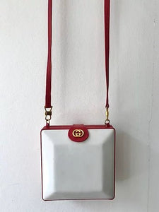 1980s GUCCI LEATHER Red Square  BOX CLUTCH BAG - STYLE-CHNGR