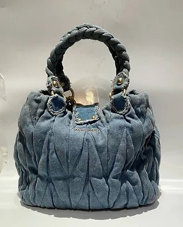 2000s miu miu WASHED OUT DENIM MATELASSE shoulder BAG - STYLE-CHNGR