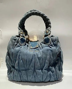 2000s miu miu WASHED OUT DENIM MATELASSE shoulder BAG - STYLE-CHNGR