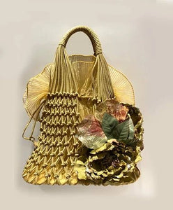 2000s miu miu GOLD ORGANZA NET FLOWER BOW TOTE BAG - STYLE-CHNGR
