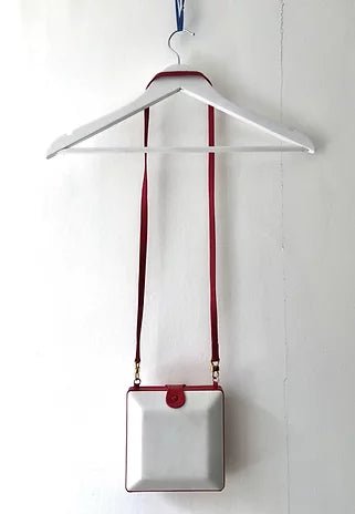 1980s GUCCI LEATHER Red Square  BOX CLUTCH BAG - STYLE-CHNGR