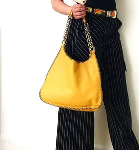 2000s PRADA YELLOW Mandras LEATHER HOBO Shoulder bag - STYLE-CHNGR