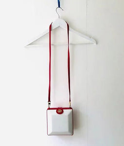 1980s GUCCI LEATHER Red Square  BOX CLUTCH BAG - STYLE-CHNGR
