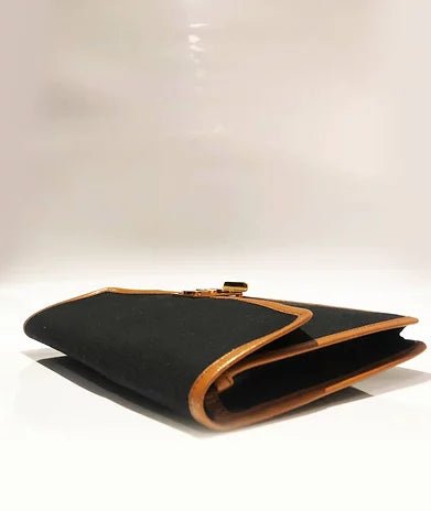 CELINE PARIS CLOTH LEATHER BLACK LOGO ENVELOPE CLUTCH BAG - STYLE-CHNGR