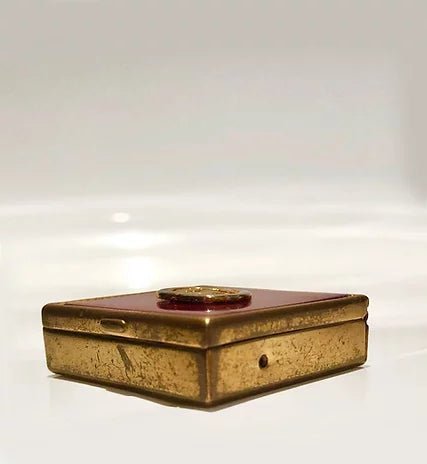 1980s GUCCI BURGUNDY ENAMELLED GOLD PLATED ASHTRAY PILL BOX - STYLE-CHNGR
