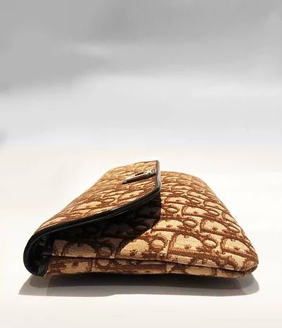 1980s CHRISTIAN DIOR BROWN OBLIQUE CD LOGO ENVELOPE BAG - STYLE-CHNGR