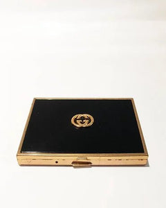 1980s GUCCI METAL LACQUERED SMOKING Black GOLD TONE Logo BOX - STYLE-CHNGR