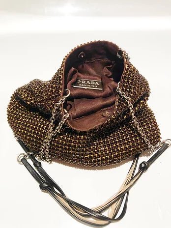 1990s PRADA GOLD Beaded CRYSTAL MINI  Evening pouch BAG - STYLE-CHNGR