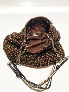 1990s PRADA GOLD Beaded CRYSTAL MINI  Evening pouch BAG - STYLE-CHNGR