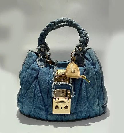 2000s miu miu WASHED OUT DENIM MATELASSE shoulder BAG - STYLE-CHNGR