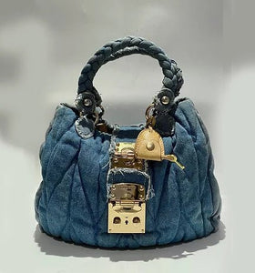 2000s miu miu WASHED OUT DENIM MATELASSE shoulder BAG - STYLE-CHNGR