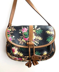 1980s KENZO FLORAL CROSS LEATHER SHOULDER BAG - STYLE-CHNGR
