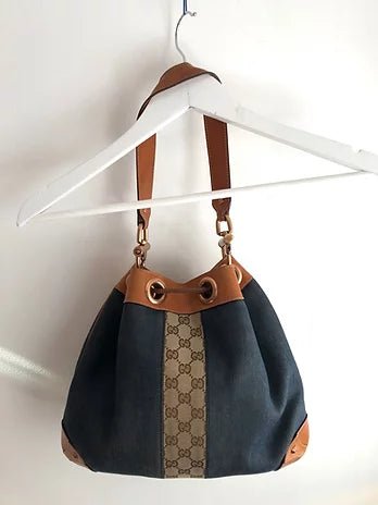 1990s GUCCI DENIM LEATHER BUCKET BAG - STYLE-CHNGR
