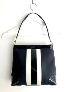 2000s GUCCI PATENT LEATHER STRIPE TOTE BAG - STYLE-CHNGR