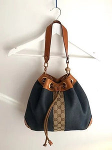 1990s GUCCI DENIM LEATHER BUCKET BAG - STYLE-CHNGR