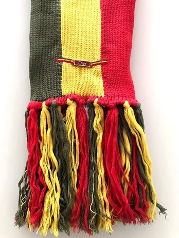 2000s CHRISTIAN DIOR RASTA COLLECTION MERINOS WOOL LOGO FRINGE SCARF - STYLE-CHNGR