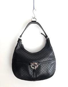 1990s GUCCI BLACK LEATHER GG HOBO BAG - STYLE-CHNGR