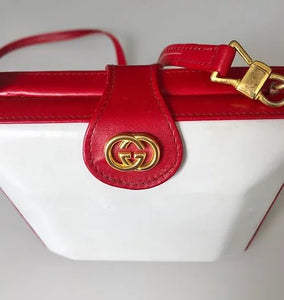 1980s GUCCI LEATHER Red Square  BOX CLUTCH BAG - STYLE-CHNGR