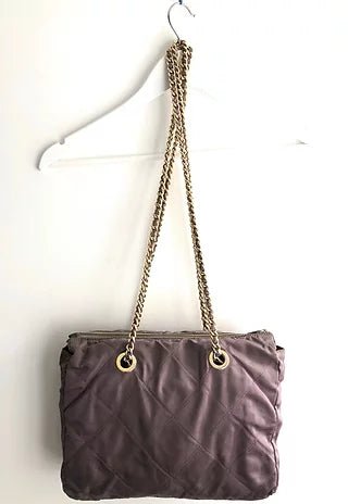 1980s PRADA QUILTED Tessuto NYLON TOTE BAG with chain strap - STYLE-CHNGR