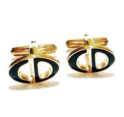 1970s CHRISTIAN DIOR GOLD Plated ENAMELLED CUFFLINKS - STYLE-CHNGR
