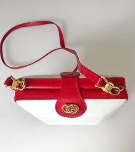 1980s GUCCI LEATHER Red Square  BOX CLUTCH BAG - STYLE-CHNGR