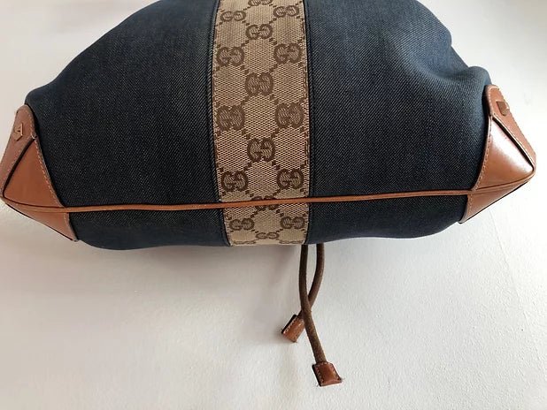 1990s GUCCI DENIM LEATHER BUCKET BAG - STYLE-CHNGR