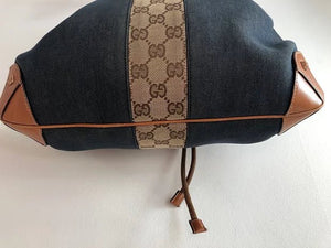 1990s GUCCI DENIM LEATHER BUCKET BAG - STYLE-CHNGR