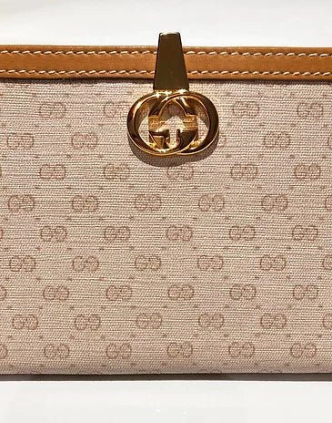 1980s Gucci Brown Cream interlocking logo clutch monogram wallet - STYLE-CHNGR